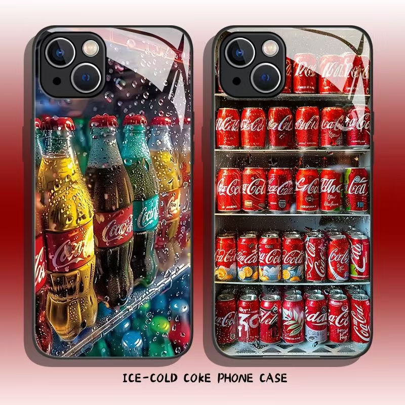 【1つ買うと1つ無料！限定オリジナル】iPhone フルレンジクリエイティブ 3D コーラ飲料ビール電話ケース 金属塗装ガラス 360° 飛散防止
