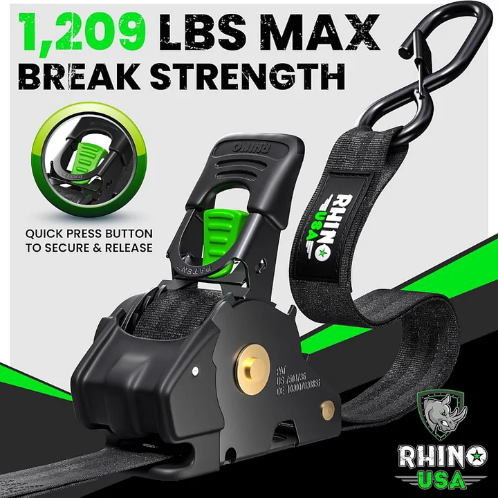 Retractable Ratchet Straps (1,209lb Break Strength) - Heavy Duty Auto Self Retracting Tie Down Straps for Truck, Cargo Trailer, Motorcycle